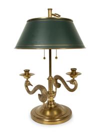 A Gilt Metal Bouilotte Lamp with Swan's Neck Arms — 20TH/21ST CENTURY