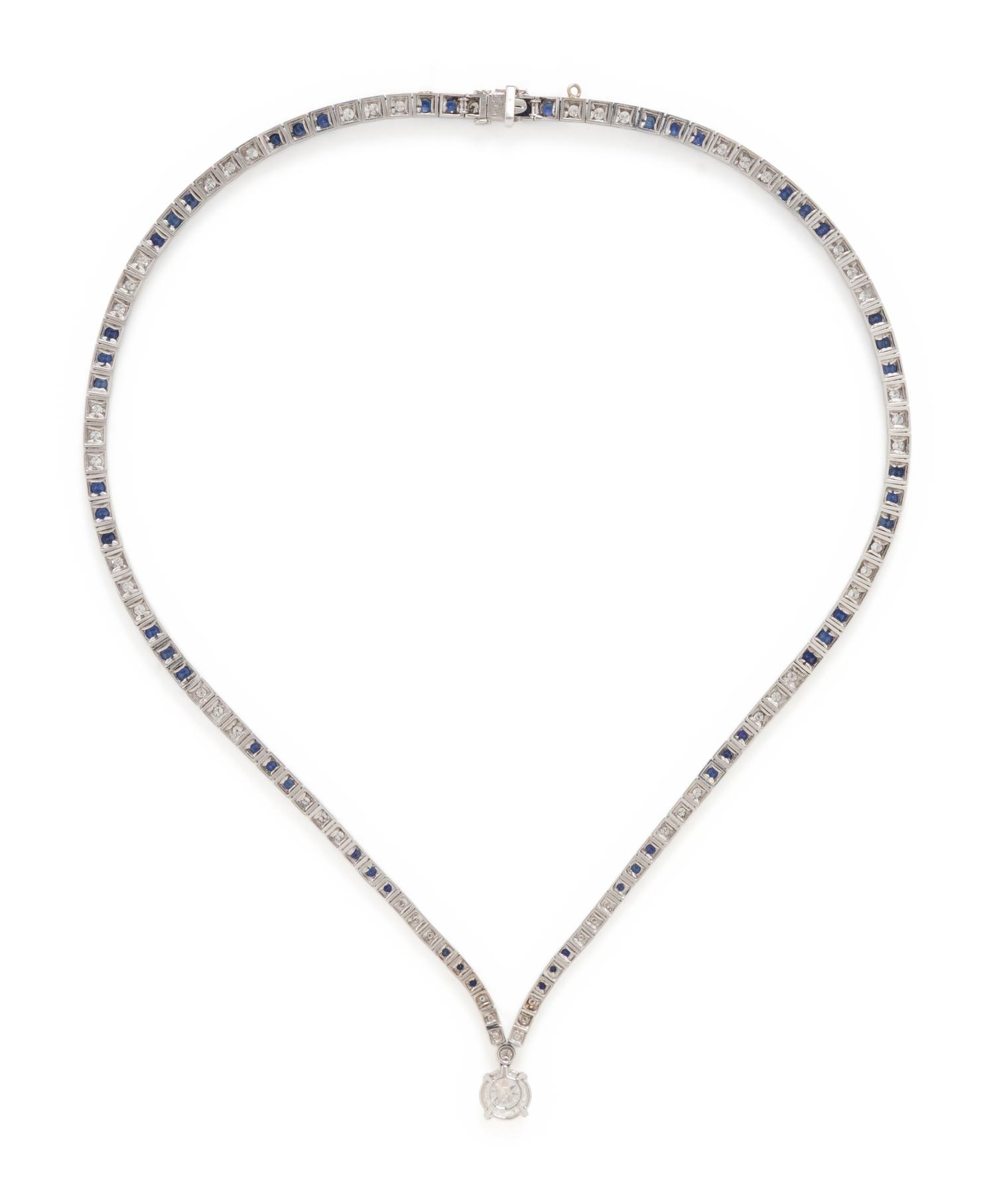 DIAMOND, SAPPHIRE AND PLATINUM NECKLACE
