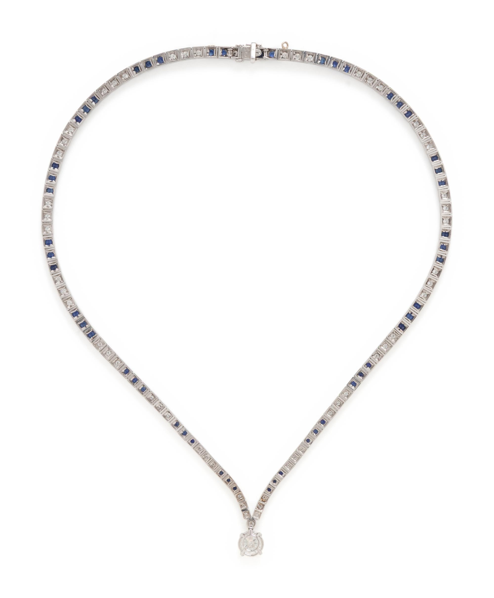 DIAMOND, SAPPHIRE AND PLATINUM NECKLACE