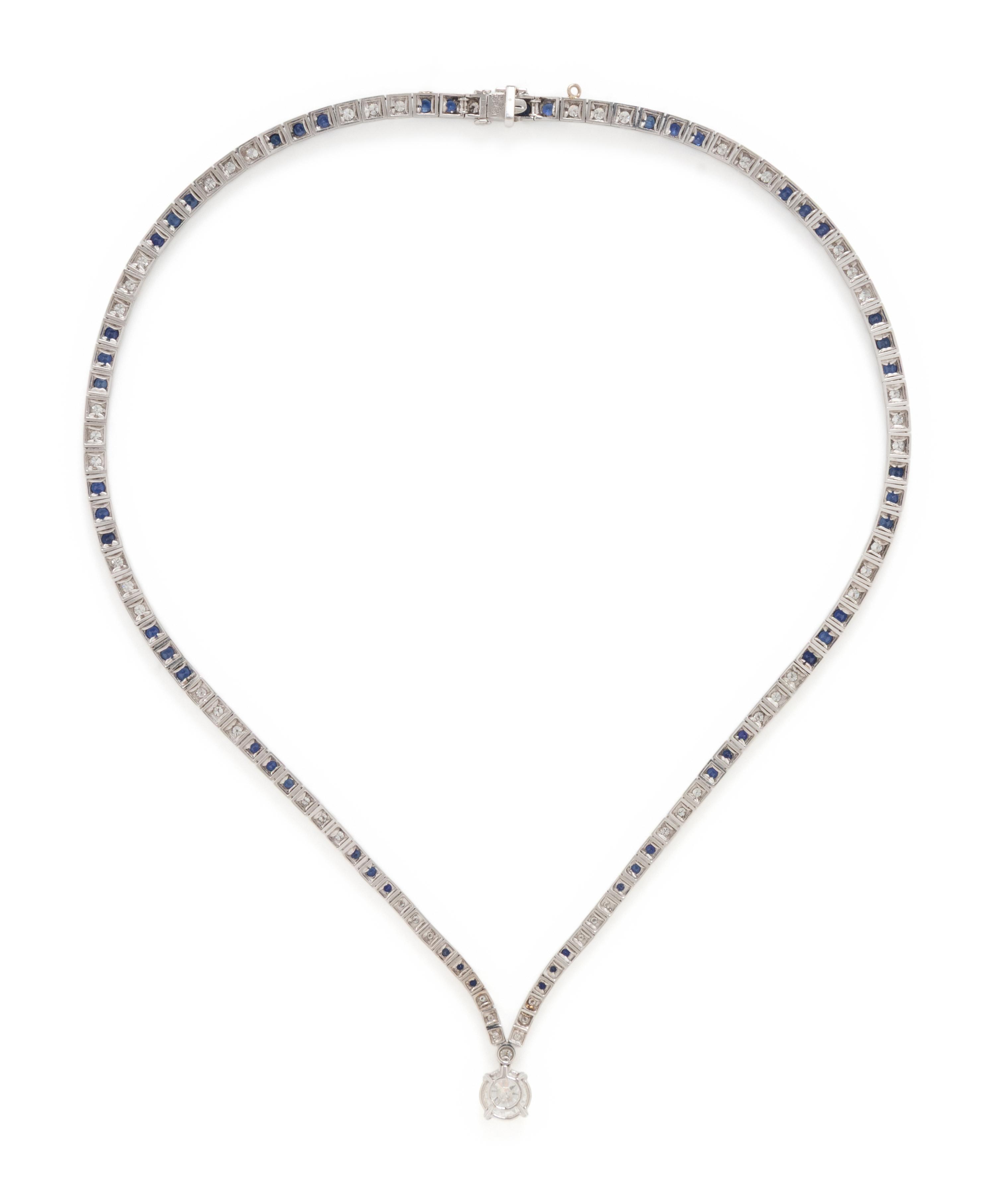 DIAMOND, SAPPHIRE AND PLATINUM NECKLACE