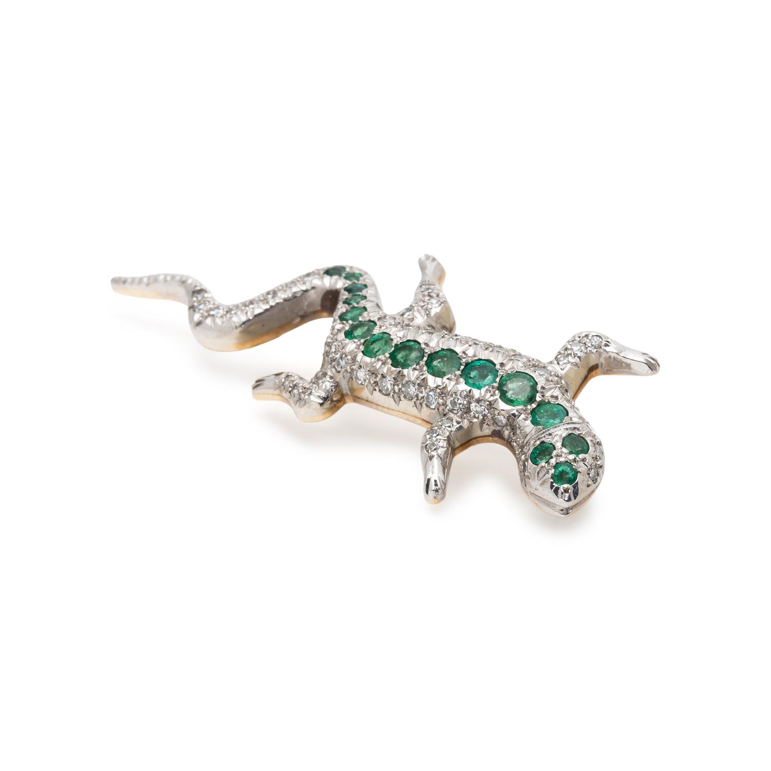 DIAMOND AND EMERALD SALAMANDER BROOCH
