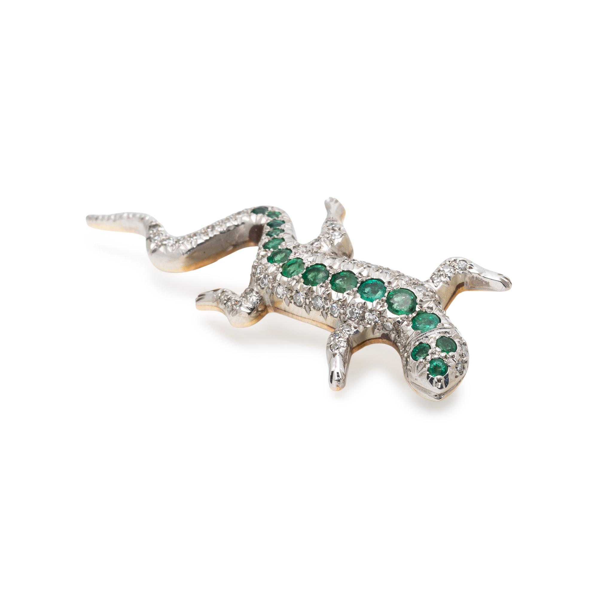 DIAMOND AND EMERALD SALAMANDER BROOCH