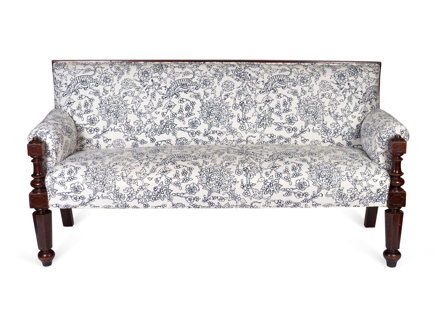 A Pair of Continental Walnut Upholstered Sofas — EARLY 20TH CENTURY