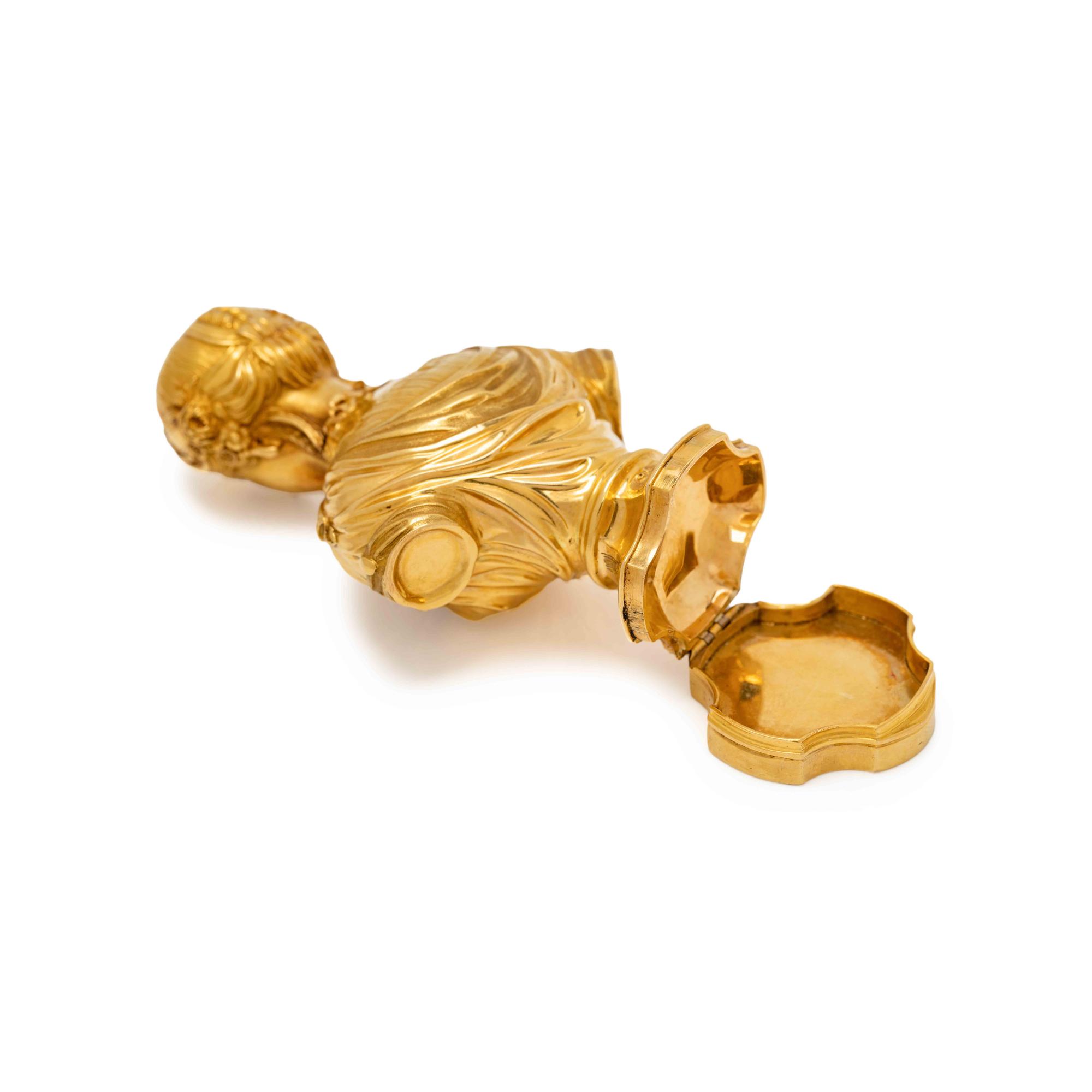 A French Gold Figural Compound Scent Flask, Snuff Box and Hand-Seal of Ducal Interest
