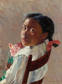 Portrait of a Girl with Bow in Her Hair , 1899 and Portrait of a Shy Girl (a pair of works)