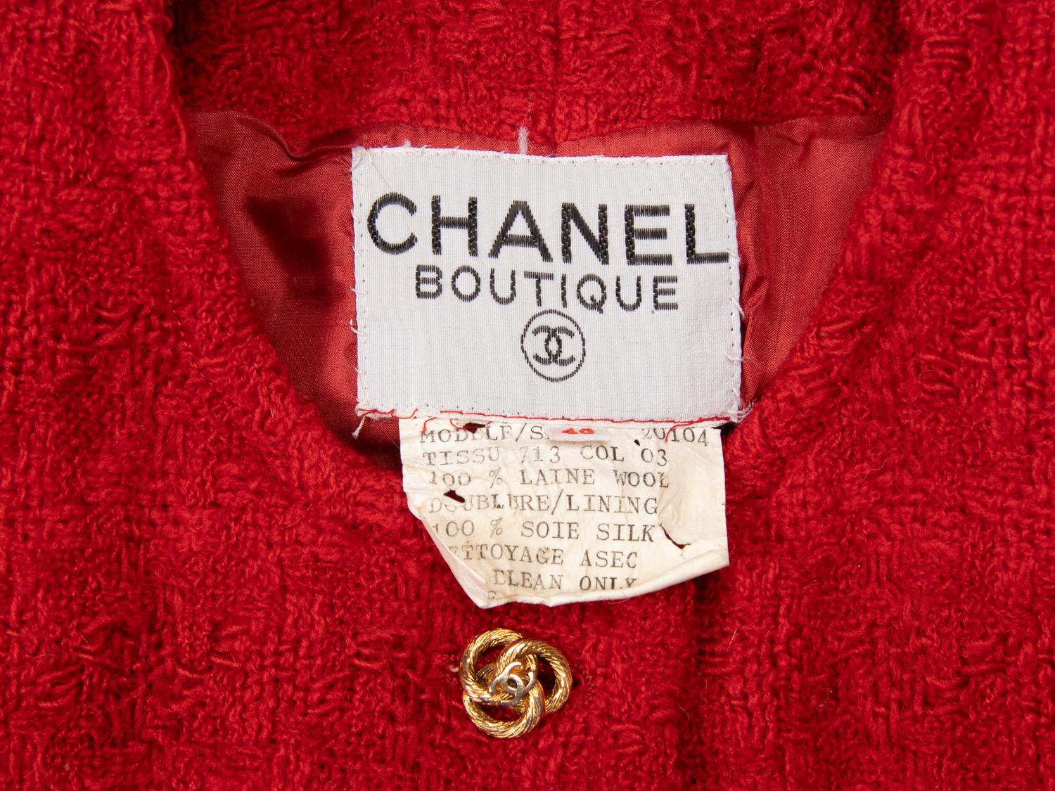 Chanel, Red Bouclé Tweed Skirt Suit
