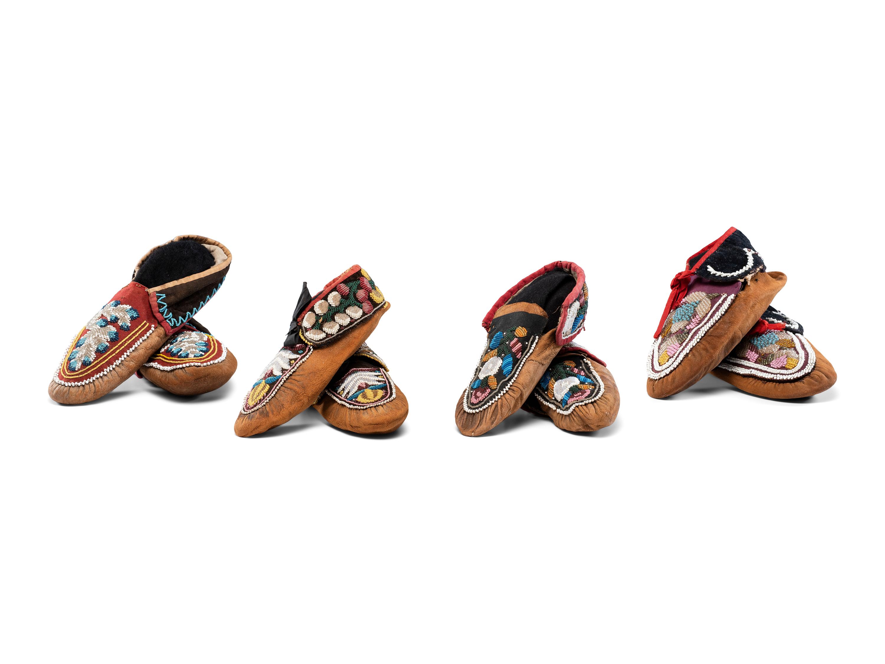 Collection of Great Lakes Beaded Hide Moccasins