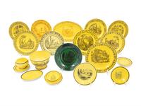 A Collection of French Yellow Ground Faience Transfer Wares