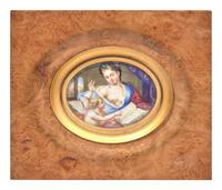 Attributed To The Huaud Brothers [Jean-Pierre (1655-1723) And Amy Huaud (1657-1724)], A Portrait Miniature Of A Lady With Book And Putto, Possibly Depicting Psyche And Cupid