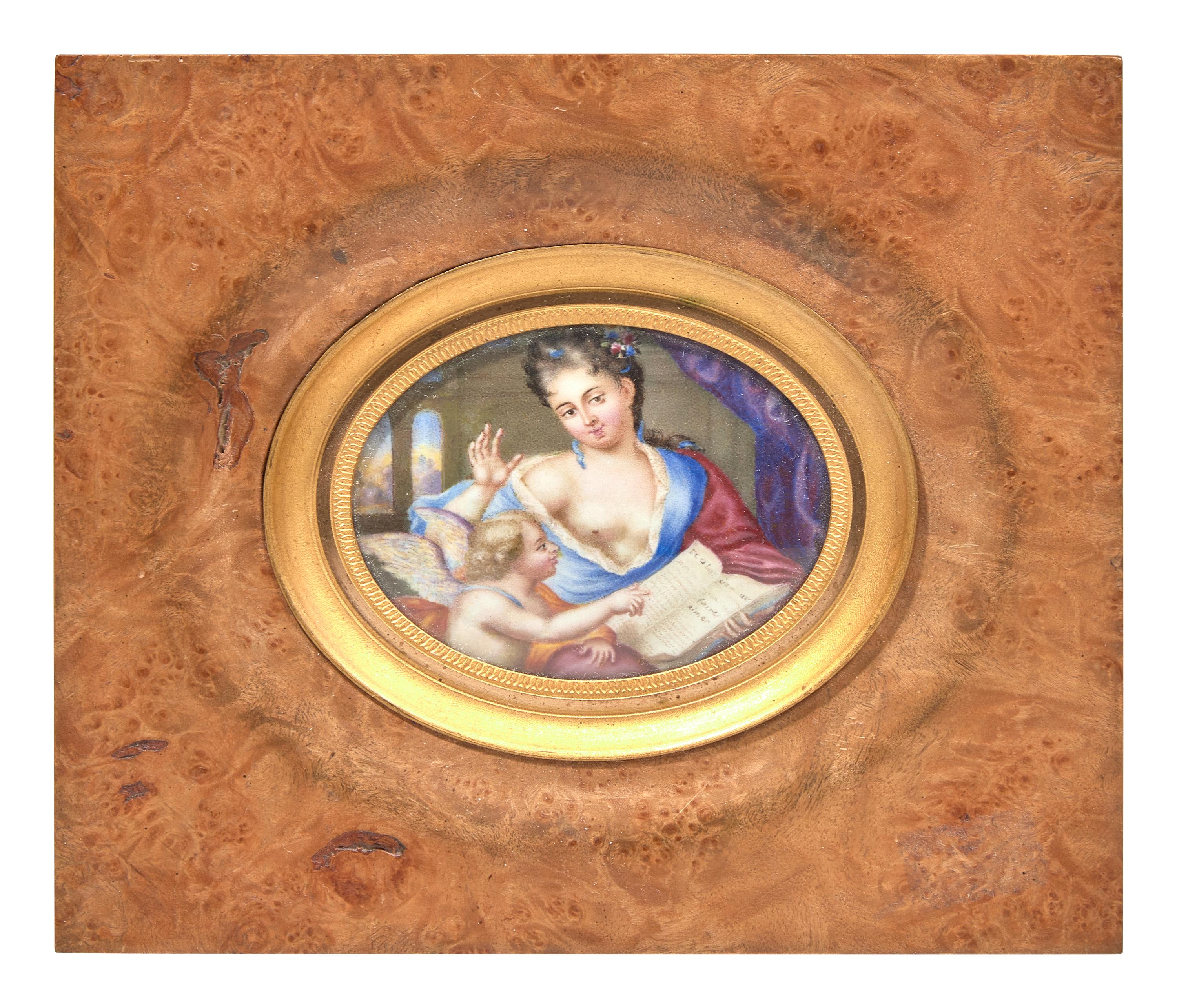 Attributed To The Huaud Brothers [Jean-Pierre (1655-1723) And Amy Huaud (1657-1724)], A Portrait Miniature Of A Lady With Book And Putto, Possibly Depicting Psyche And Cupid