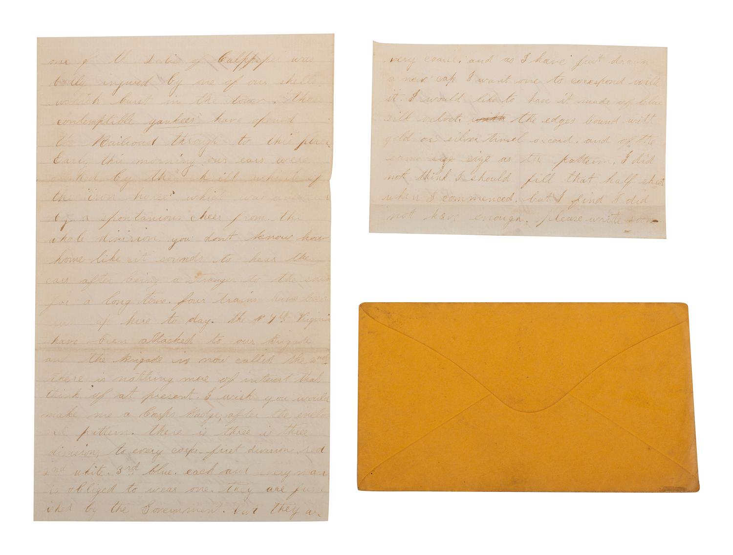 Private George S. Young, Company G, 126th New York State Volunteers. Autographed letter requesting a new corps badge. "Culpepper Courthouse," VA, 15 September 1863.