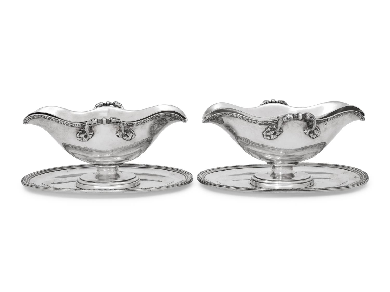 A Pair of French Silver Sauce Boats on Fixed Stands