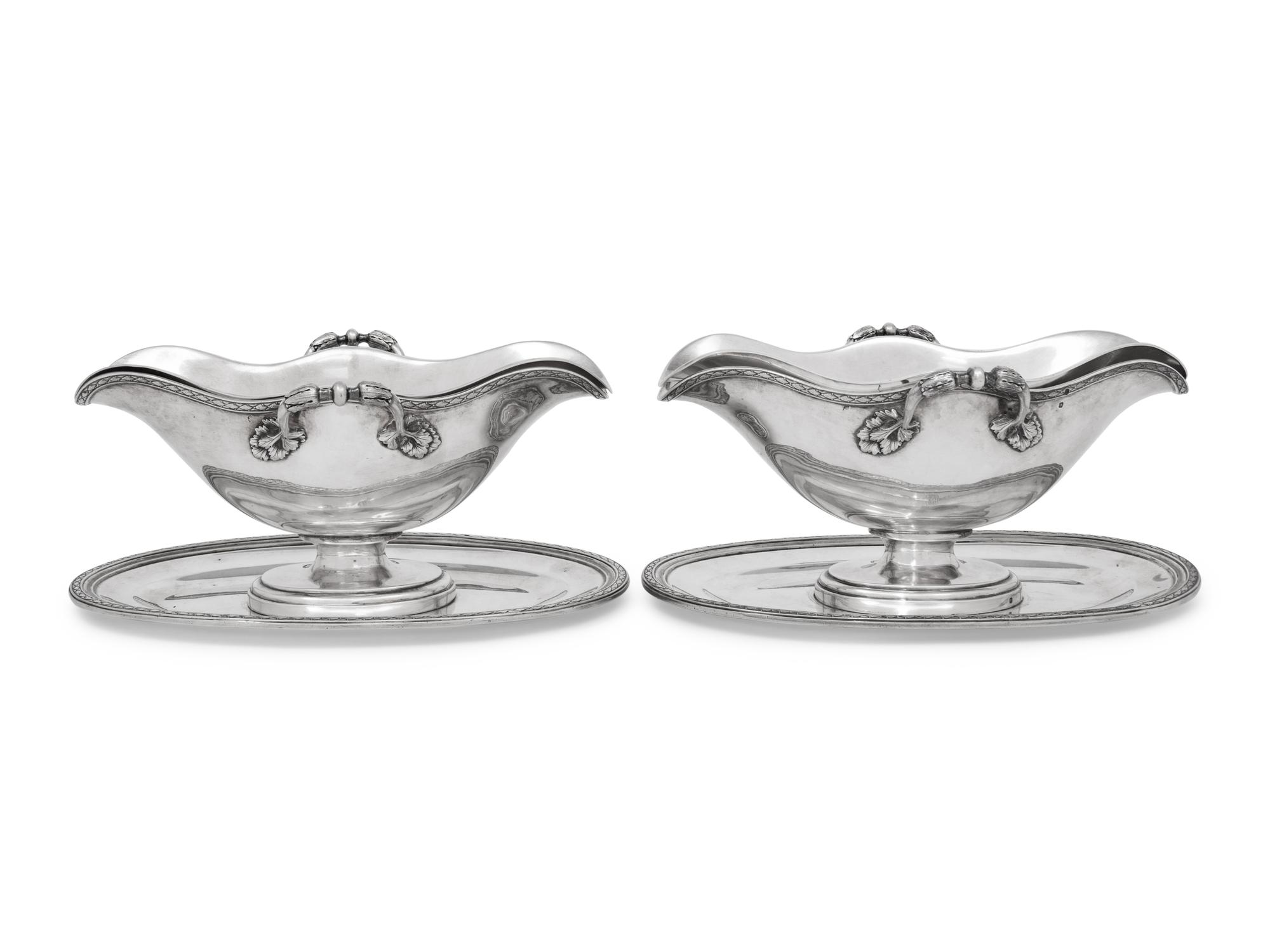 A Pair of French Silver Sauce Boats on Fixed Stands