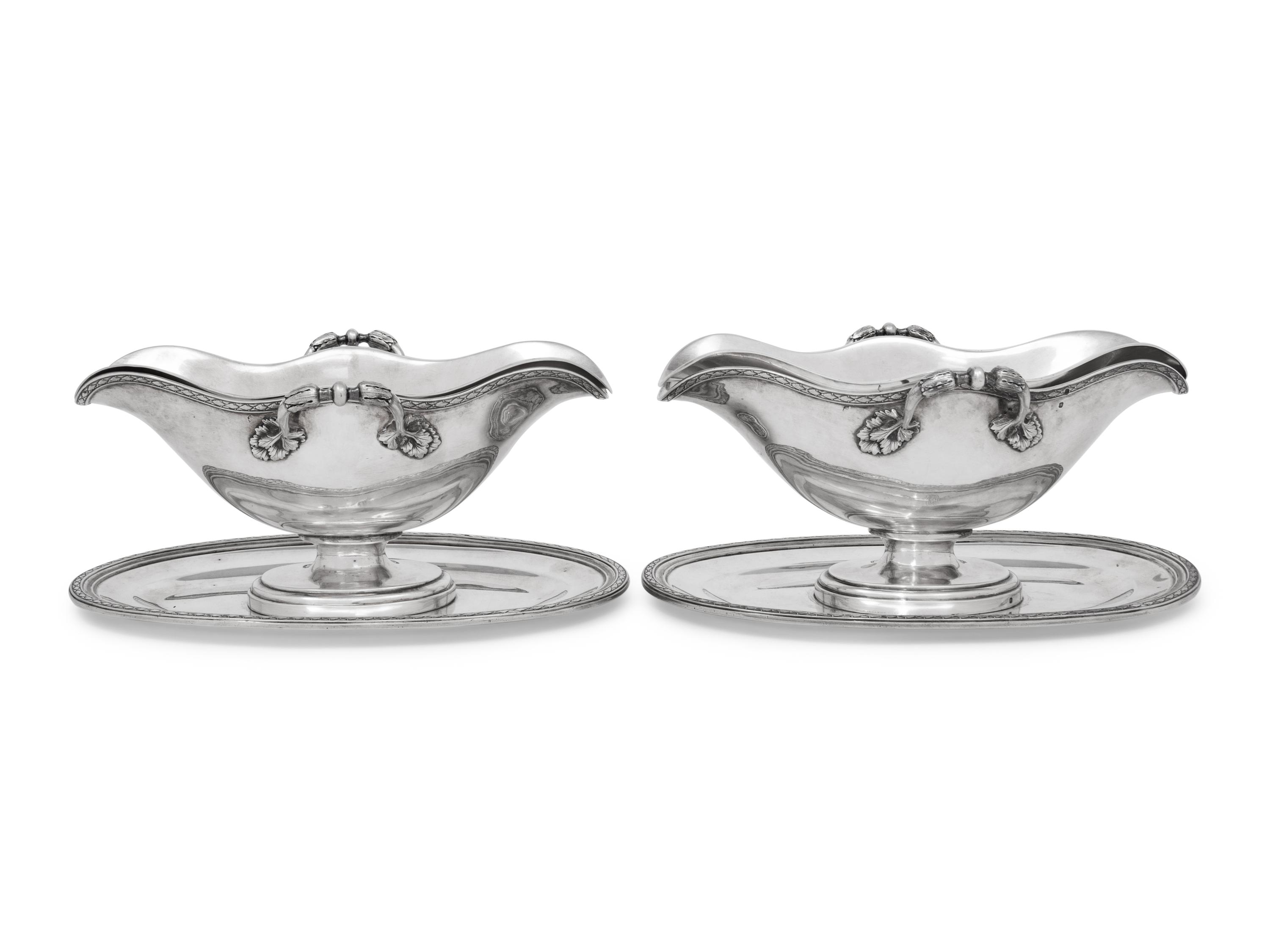 A Pair of French Silver Sauce Boats on Fixed Stands