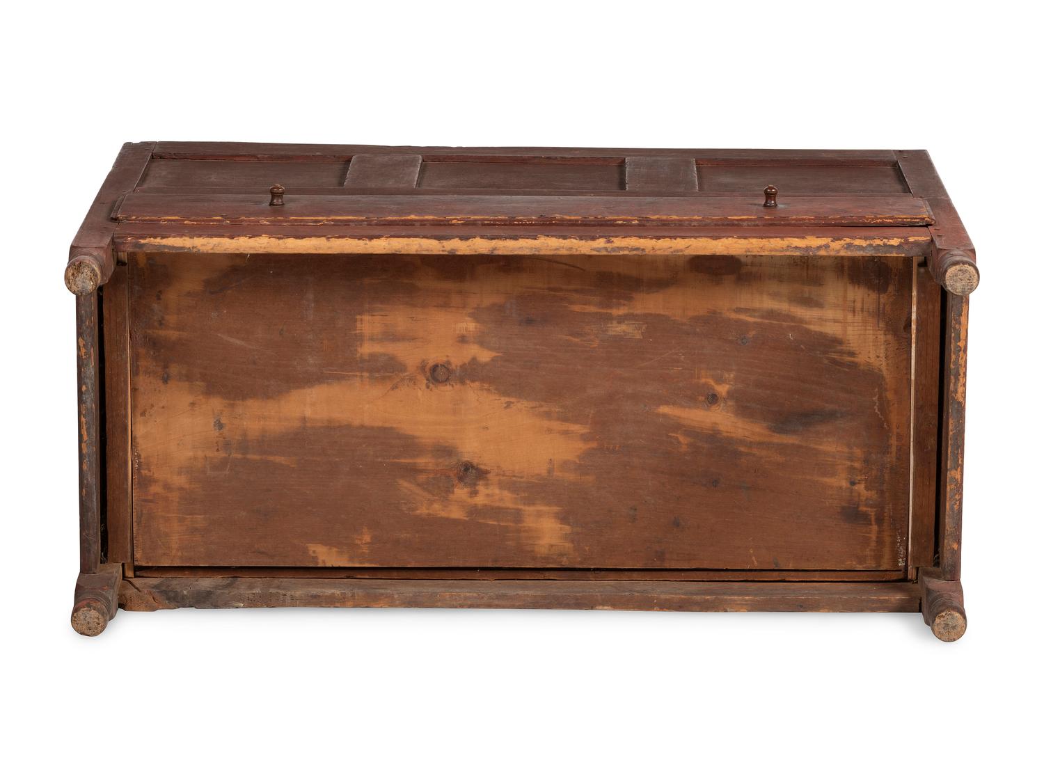 A Country Paneled Red Painted Pine and Maple One-Drawer Blanket Chest, Early 18th Century