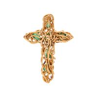 YELLOW GOLD, EMERALD, DIAMOND AND PINK SAPPHIRE CROSS PENDANT
