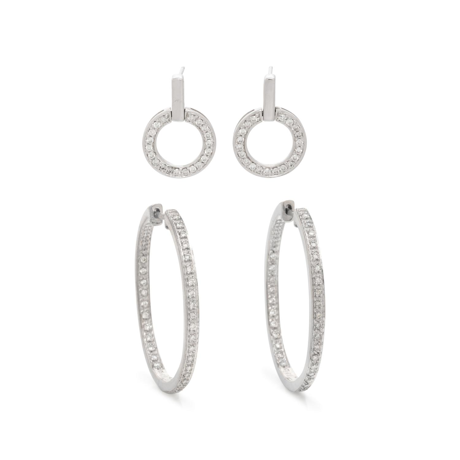 COLLECTION OF WHITE GOLD AND DIAMOND EARRINGS
