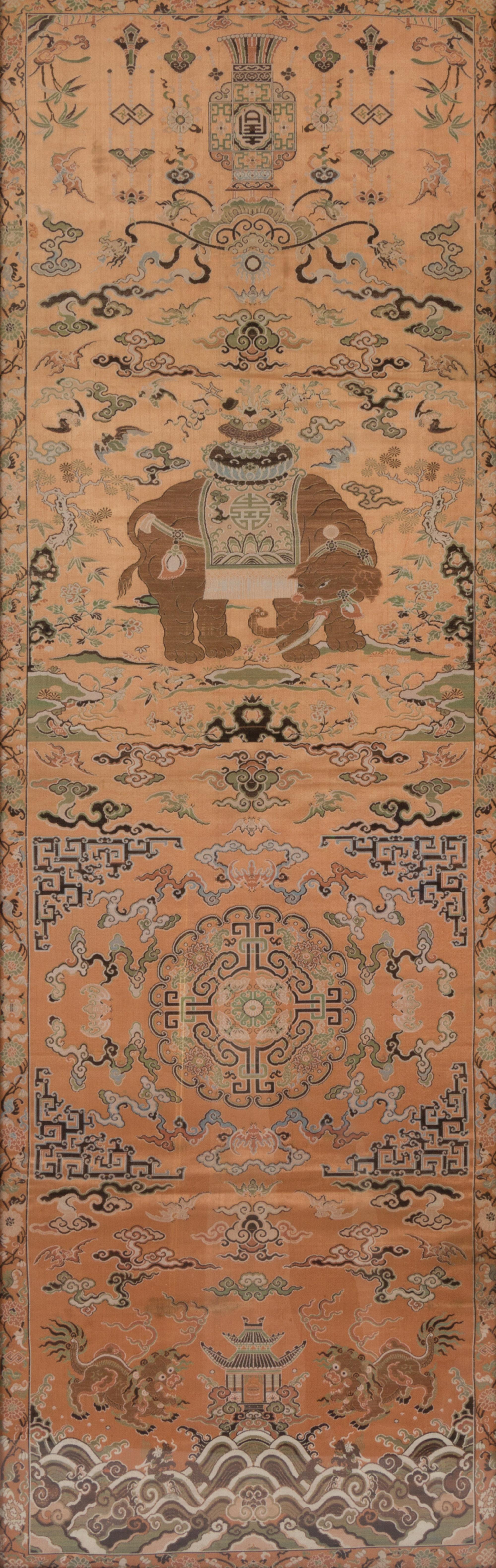 A Set of Four Chinese Embroidered Silk Wall Panels Each 59 1/2 x 19 1/2 inches. — LATE QING DYNASTY