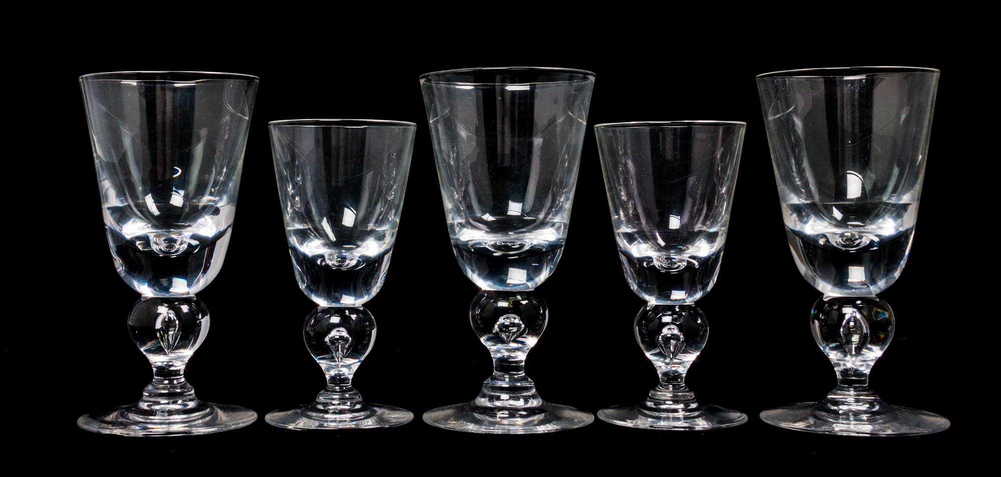 A Set of Steuben Tear-Drop Stemware for Twelve Height of taller 6 3/4 inches. — SECOND HALF 20TH CENTURY