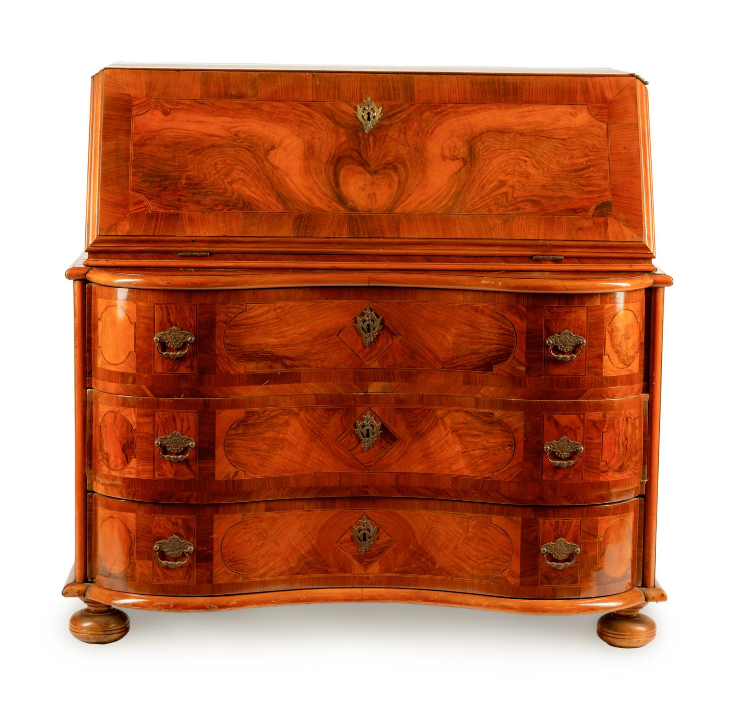 A Continental Burl Walnut Slant-Front Bureau