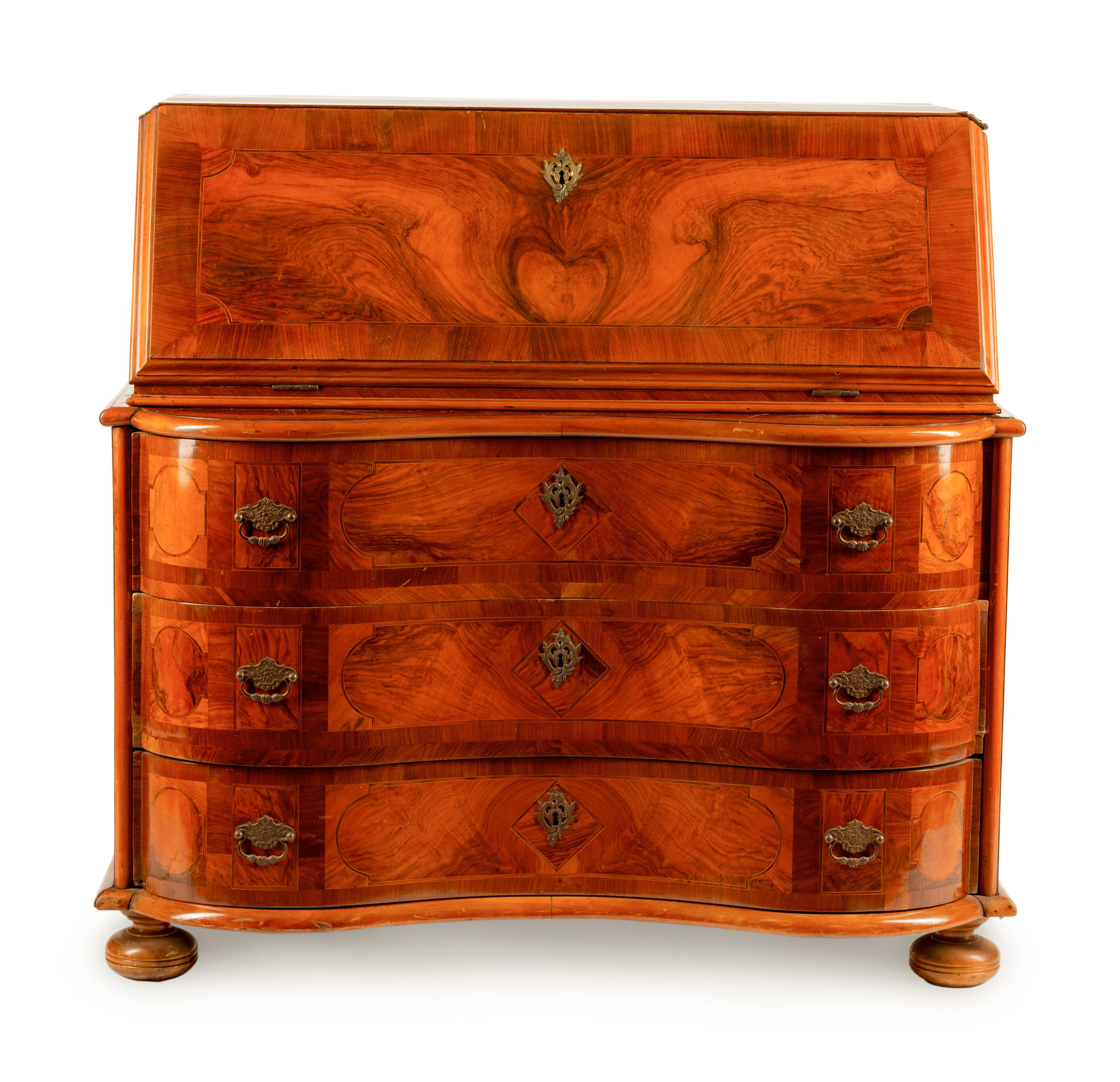 A Continental Burl Walnut Slant-Front Bureau