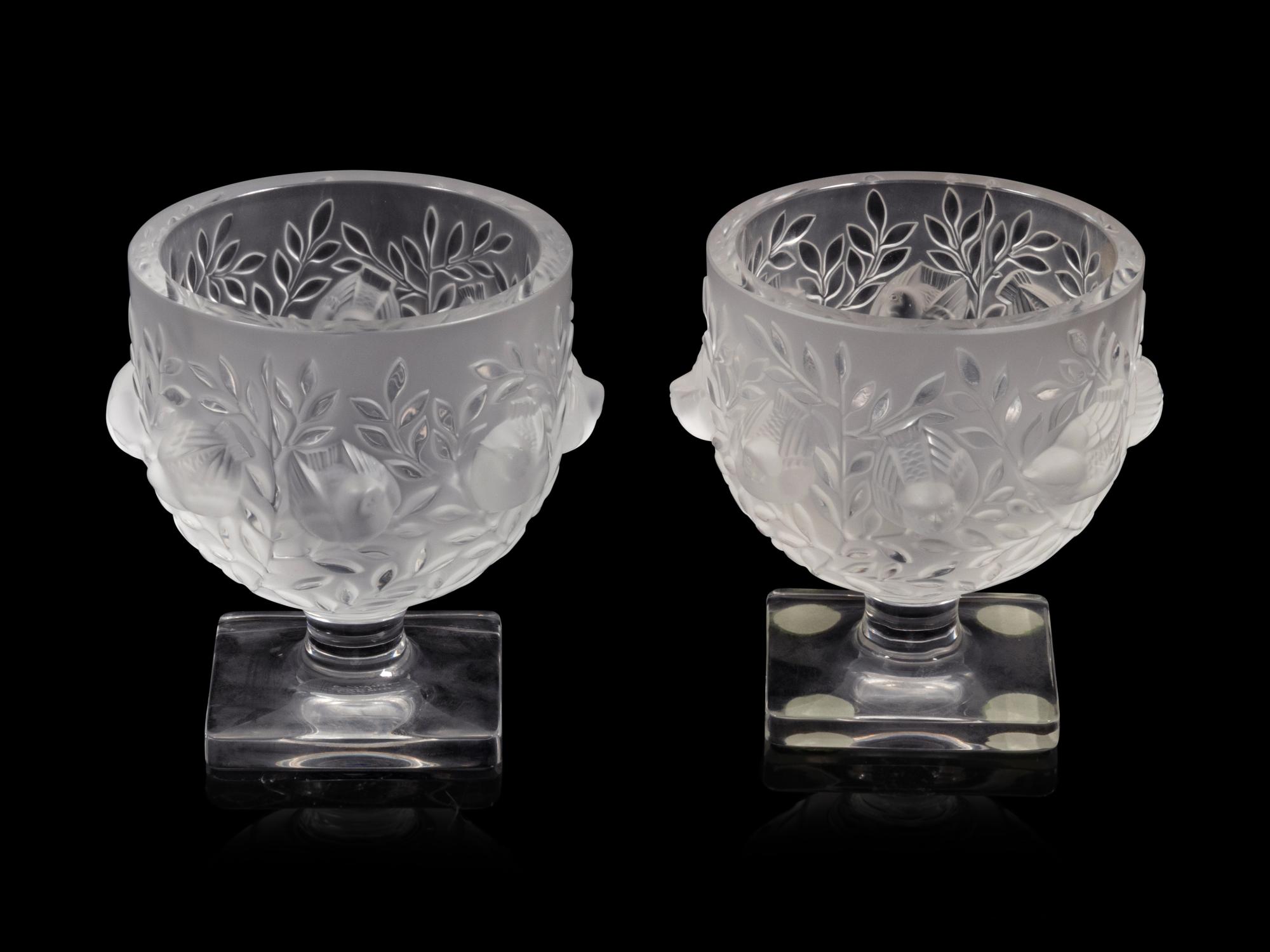 A Pair of Lalique Elizabeth Vases