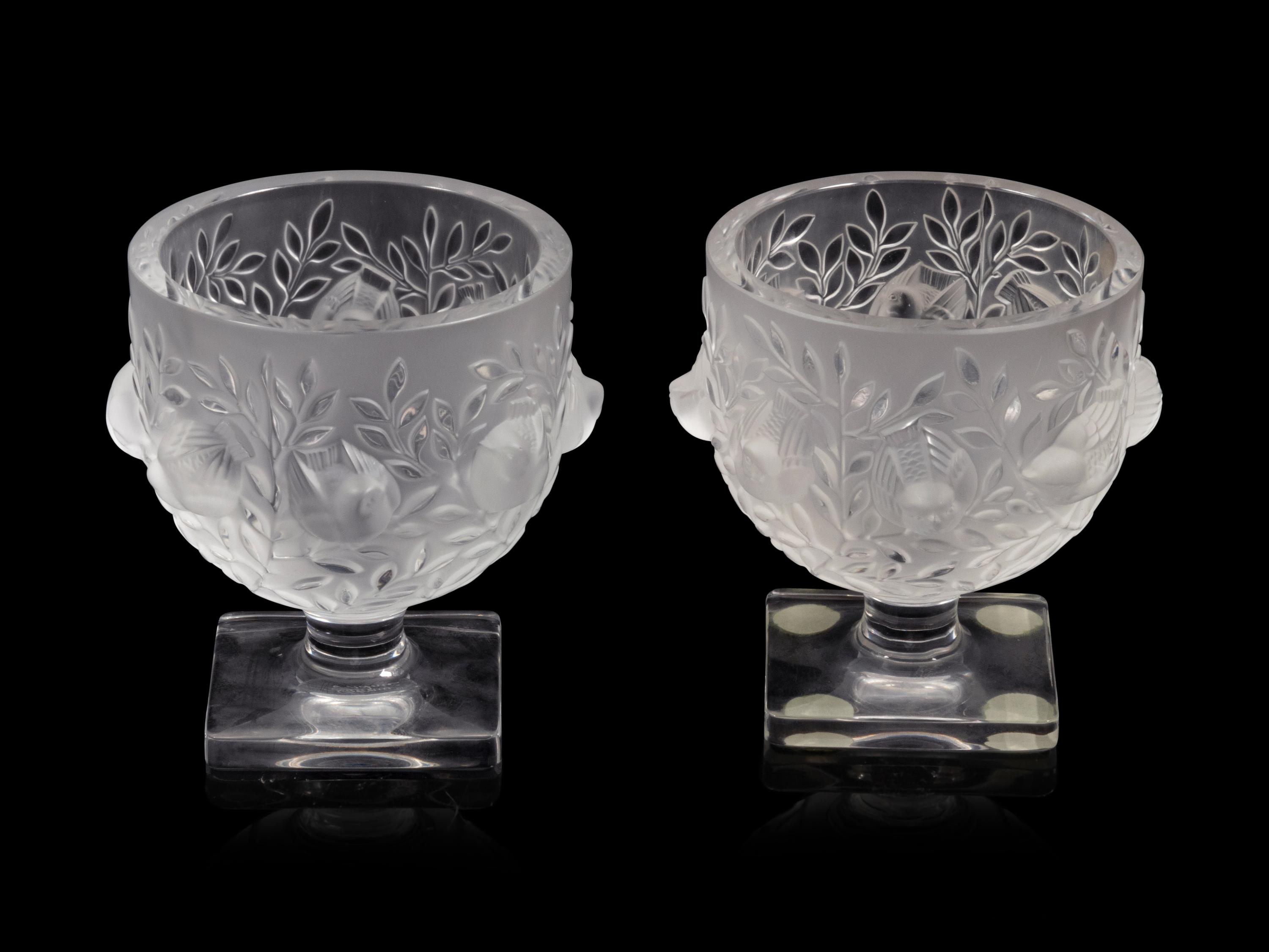 A Pair of Lalique Elizabeth Vases