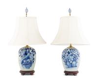 A Pair of Blue and White Porcelain Jars Mounted as Lamps