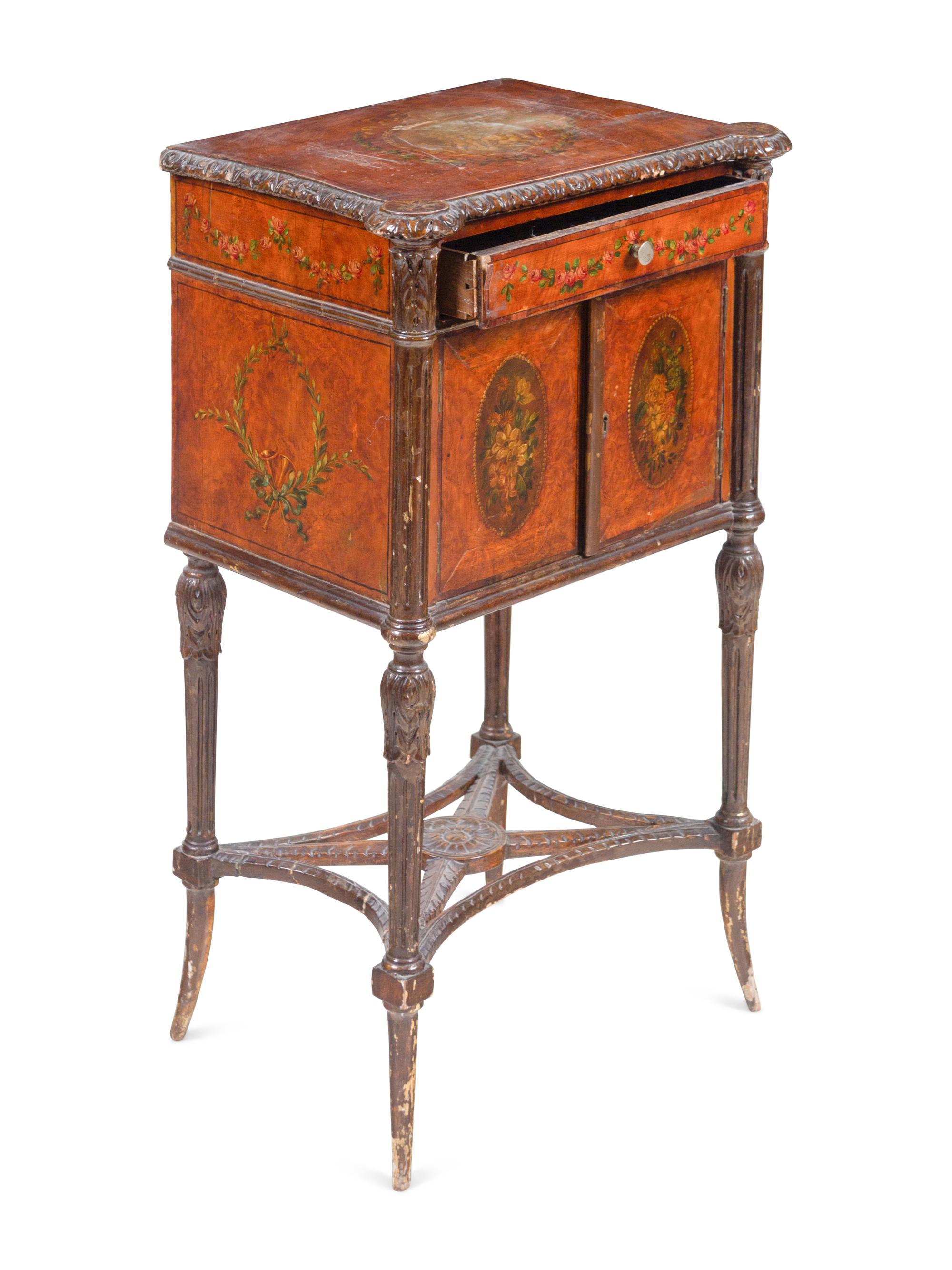A George III Painted Burl Walnut Small Commode