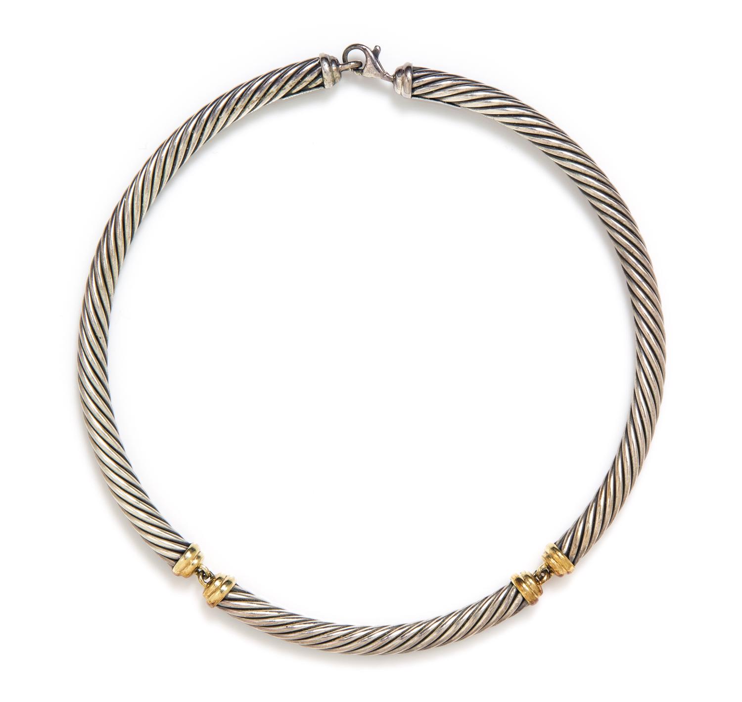 A Sterling Silver and 14 Karat Yellow Gold Cable Necklace, David Yurman. 60.90 dwts.