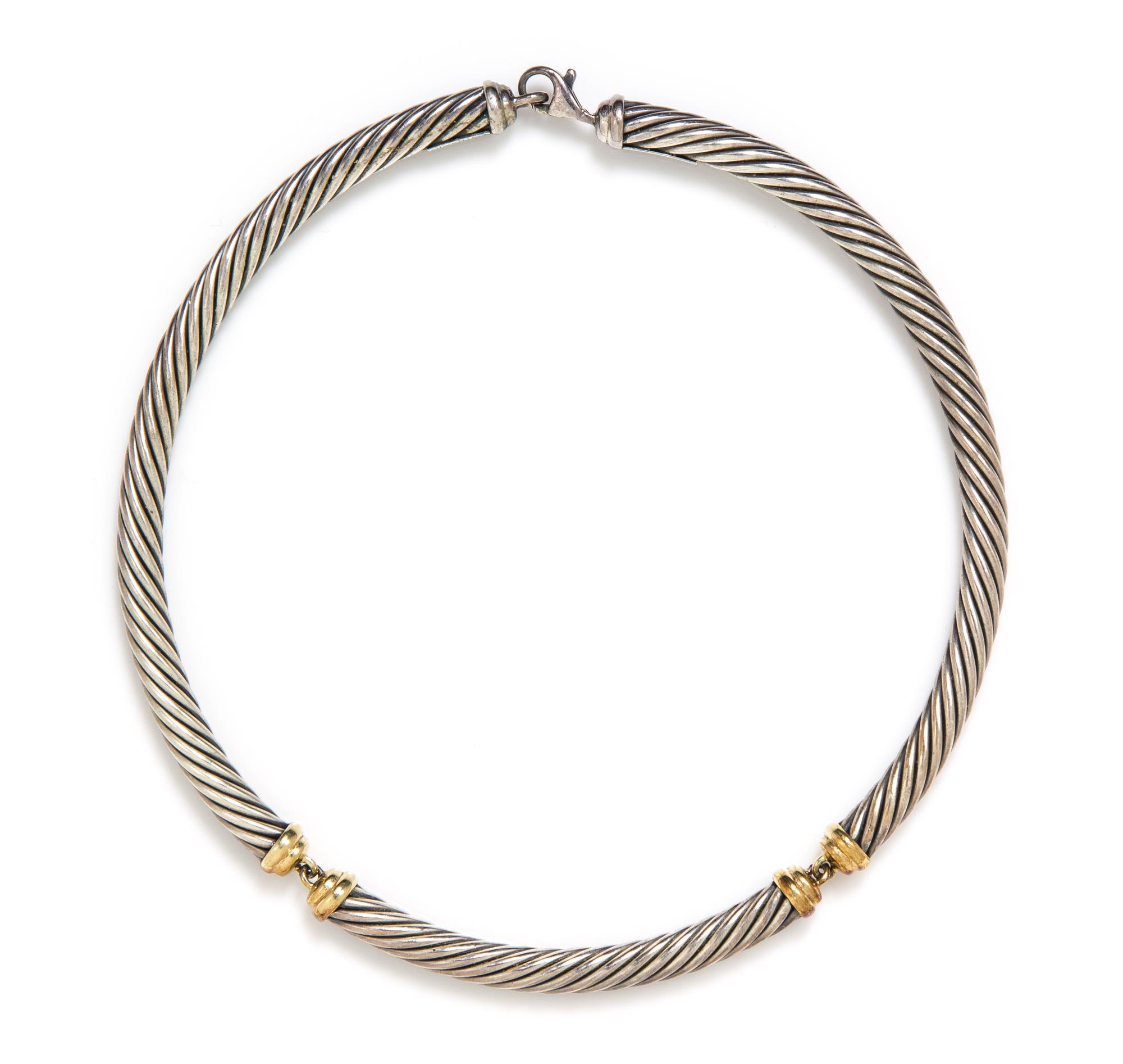 A Sterling Silver and 14 Karat Yellow Gold Cable Necklace, David Yurman. 60.90 dwts.