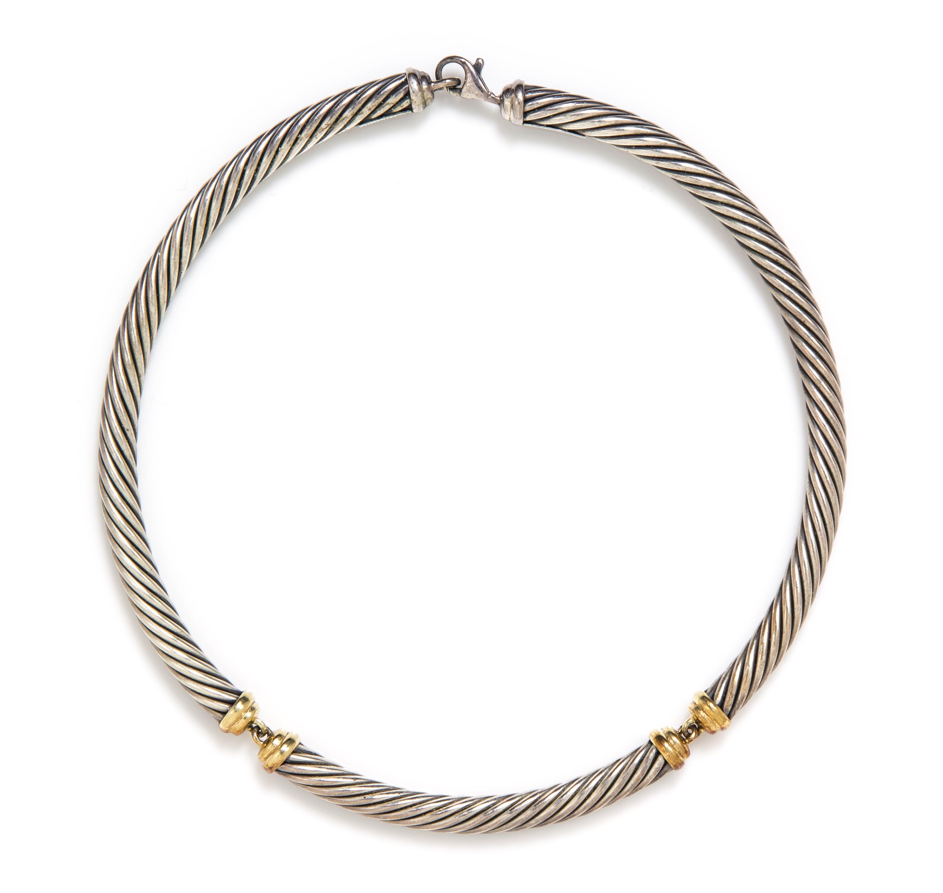 A Sterling Silver and 14 Karat Yellow Gold Cable Necklace, David Yurman. 60.90 dwts.