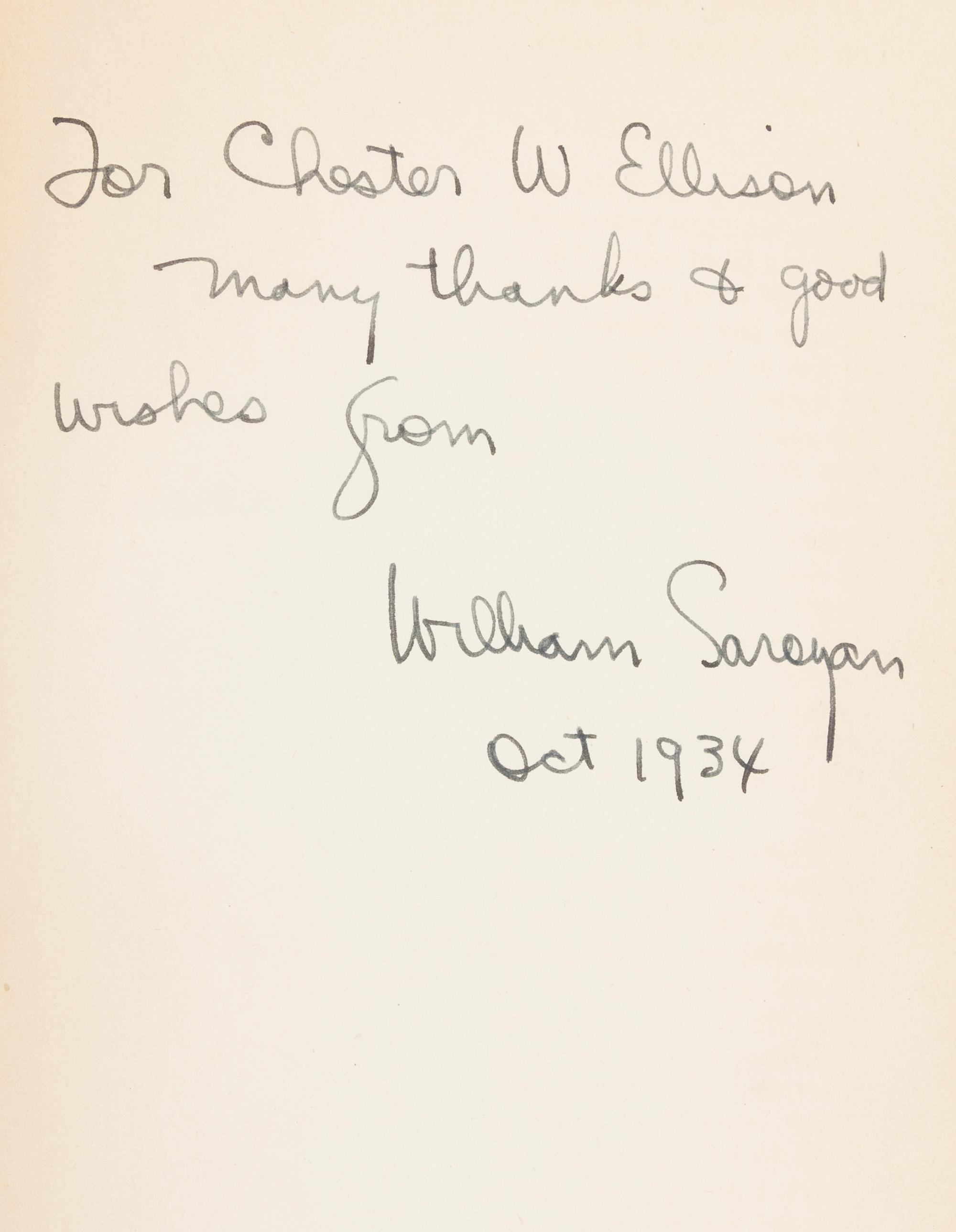 SAROYAN, WILLIAM. The Daring Young Man on the Flying Trapeze and Other Stories. New York, 1934. First edition, inscribed by Saroyan.