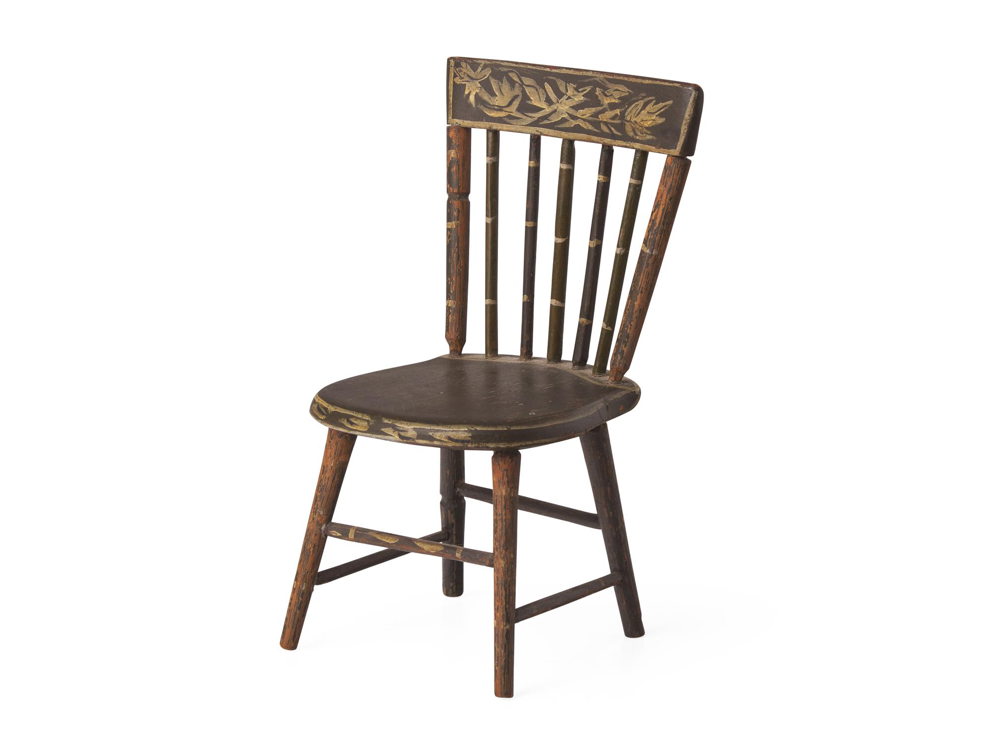 A Miniature Painted and Decorated Windsor Chair