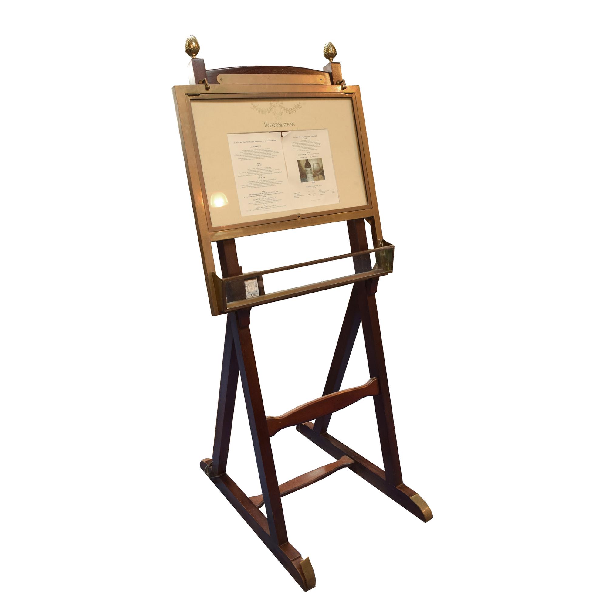 A Wood and Glass French Cafe Menu Stand 31" W x 37" D x 73.5" H — France, Mid-20th Century