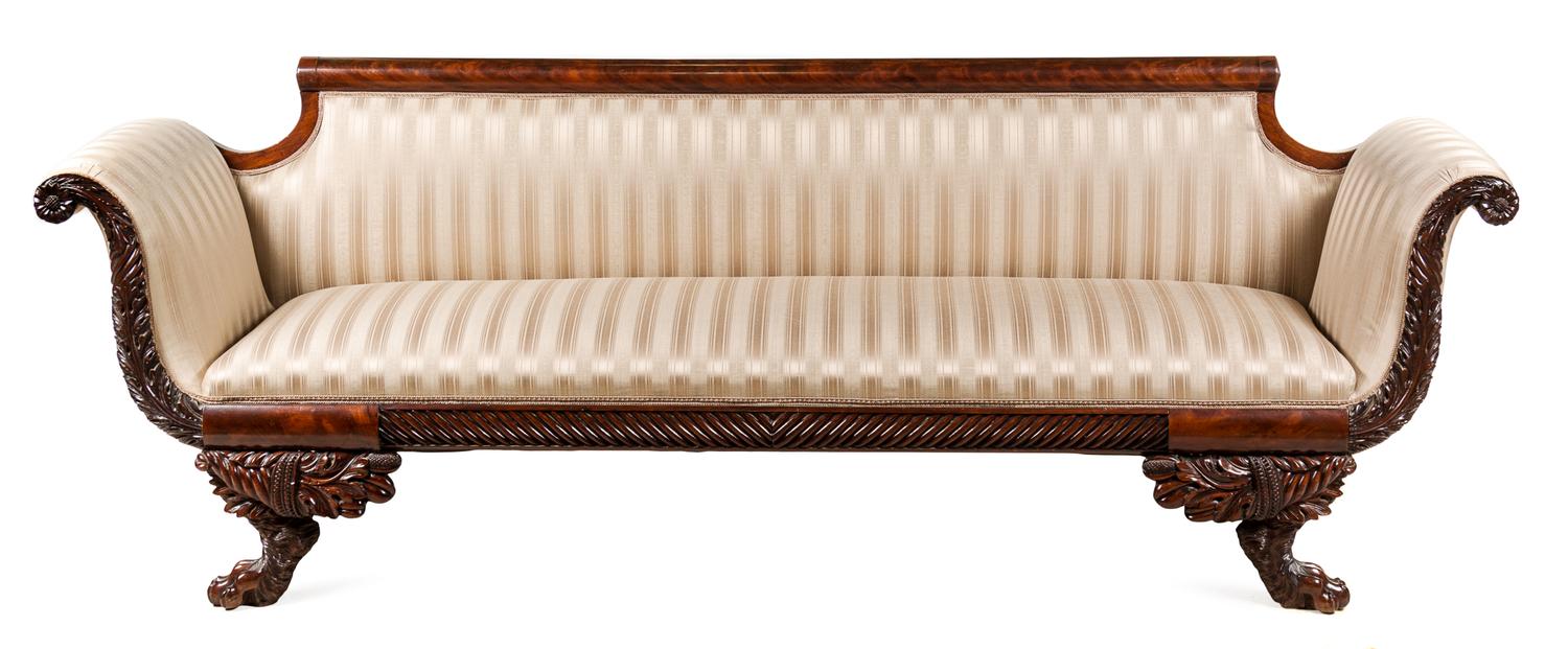 An American Classical Mahogany Settee Width 90 inches. — 19TH CENTURY