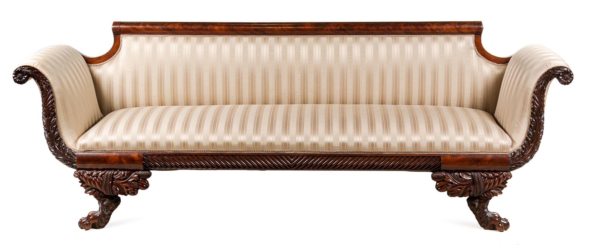 An American Classical Mahogany Settee Width 90 inches. — 19TH CENTURY