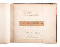 [CIVIL WAR]. Autograph book identified to Lucritia Taft Flagg, featuring signatures of assorted 19th-century figures including D.L. MOODY, Lewis CASS, Charles SUMNER, William H. SEWARD, and others.