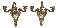 A Pair of Neoclassical Gilt Bronze Four-Light Sconces, Height 21 inches.