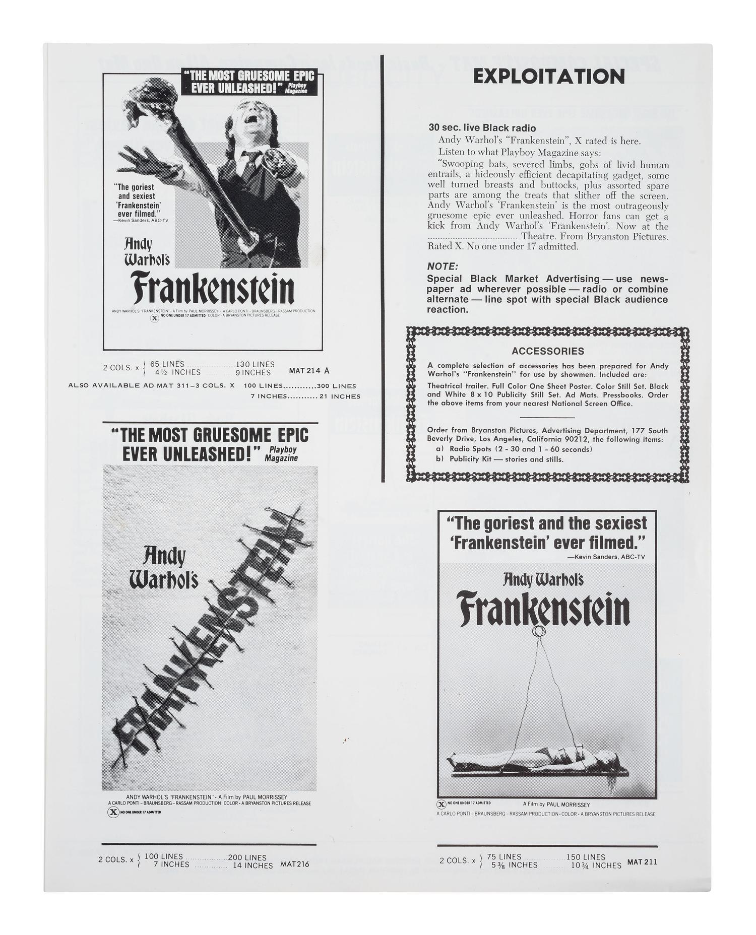 [WARHOL, Andy]. 2 original "Press Books" for Andy Warhol films Dracula and Frankenstein.