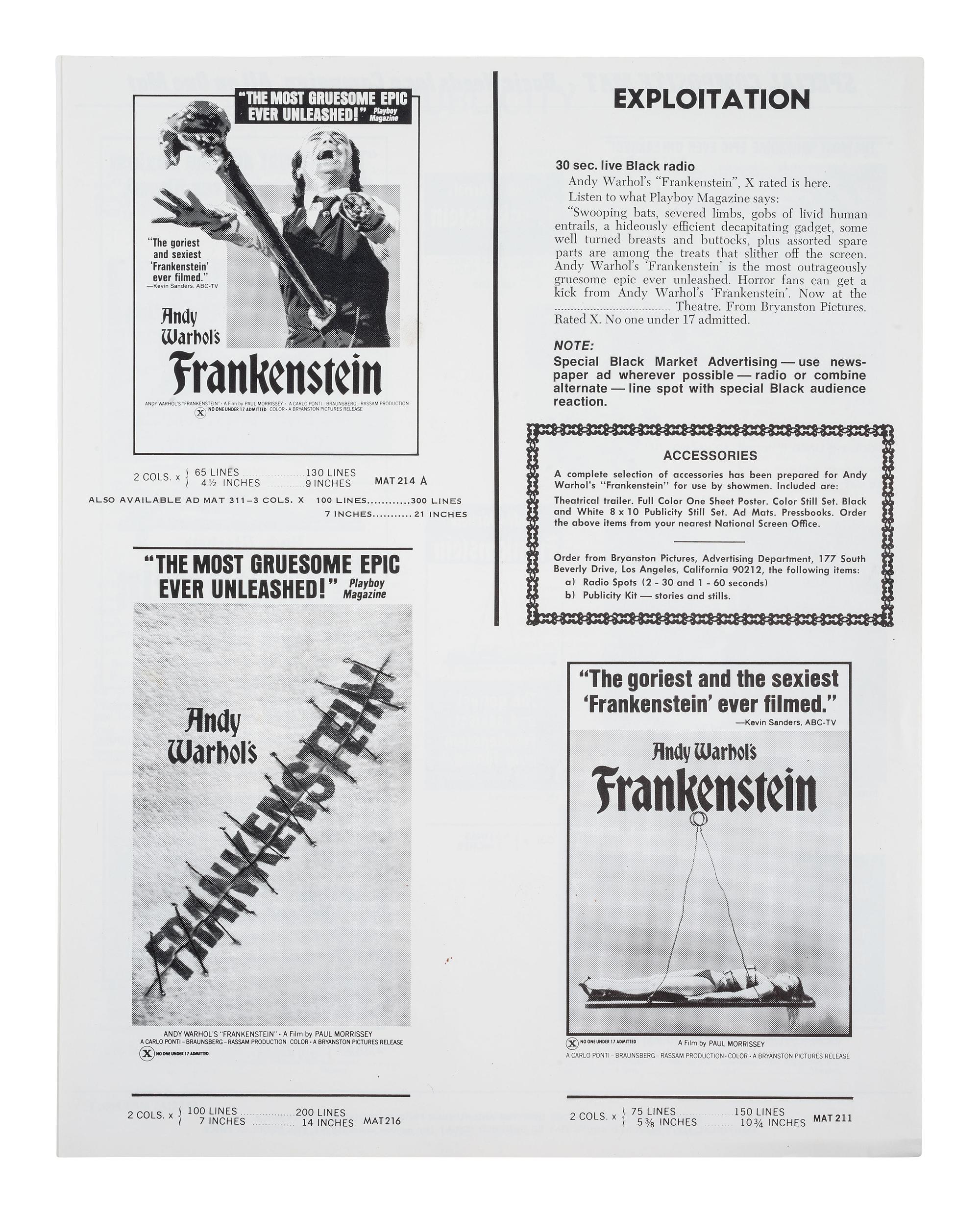 [WARHOL, Andy]. 2 original "Press Books" for Andy Warhol films Dracula and Frankenstein.