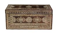 A North African Bone Inlaid Hardwood Trunk Height 15 x width 32 x depth 16 inches. — MID-19TH CENTURY