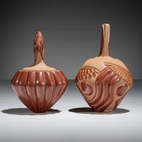 Carved Redware Pottery Vases