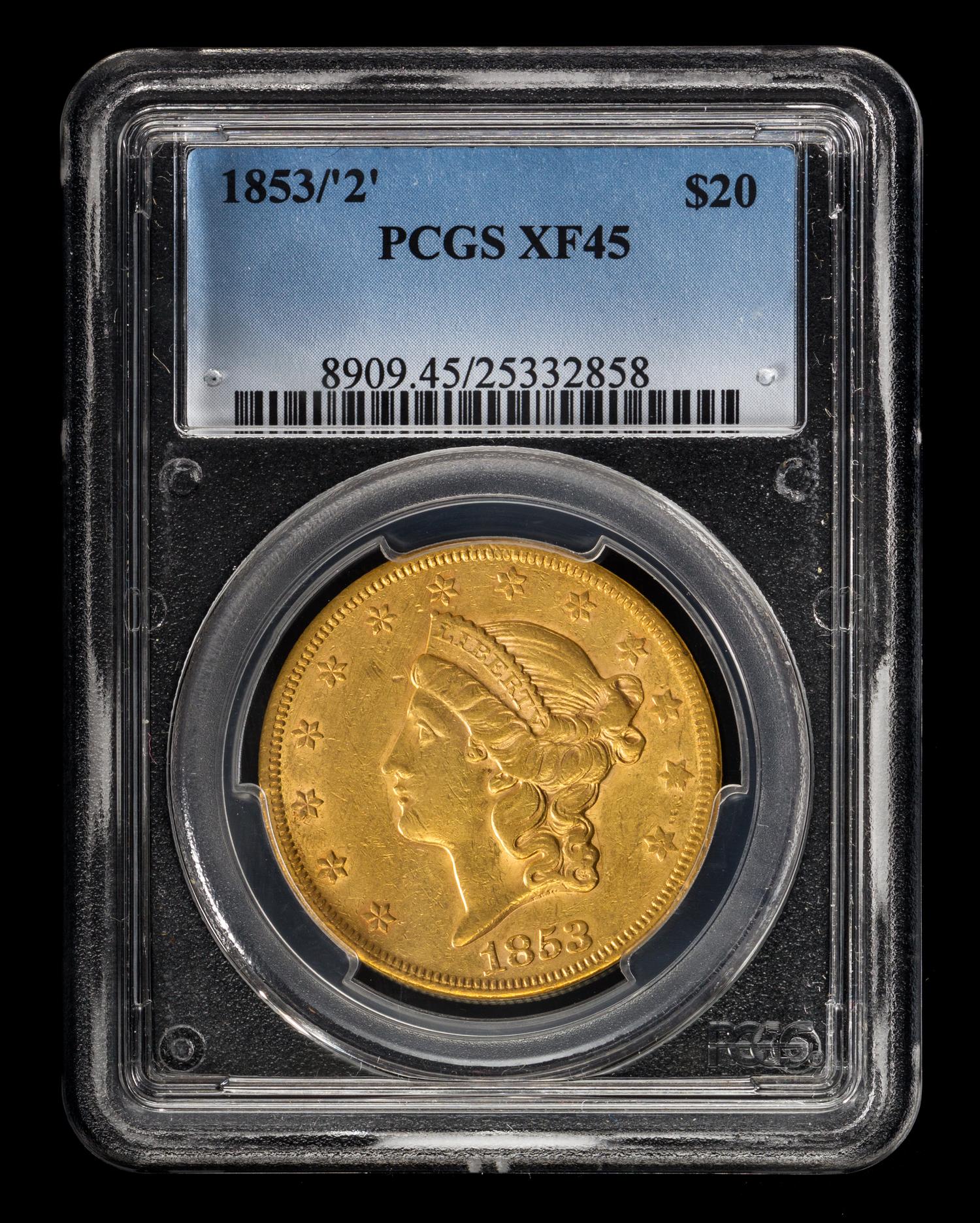 A United States 1853/'2' Liberty Head $20 Gold Coin