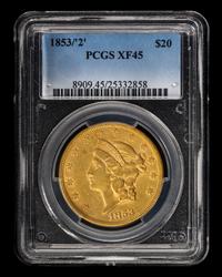 A United States 1853/'2' Liberty Head $20 Gold Coin