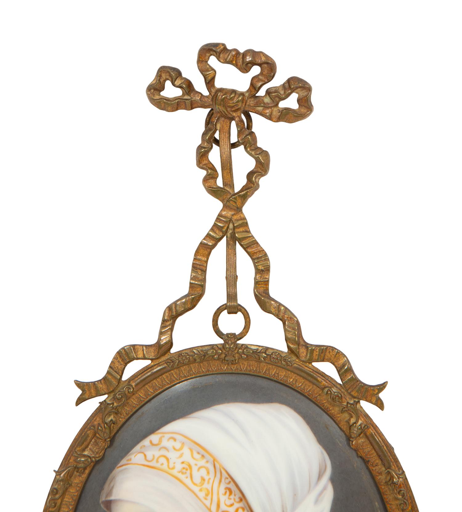 Two Continental Painted Porcelain Plaques in Gilt Metal Frames