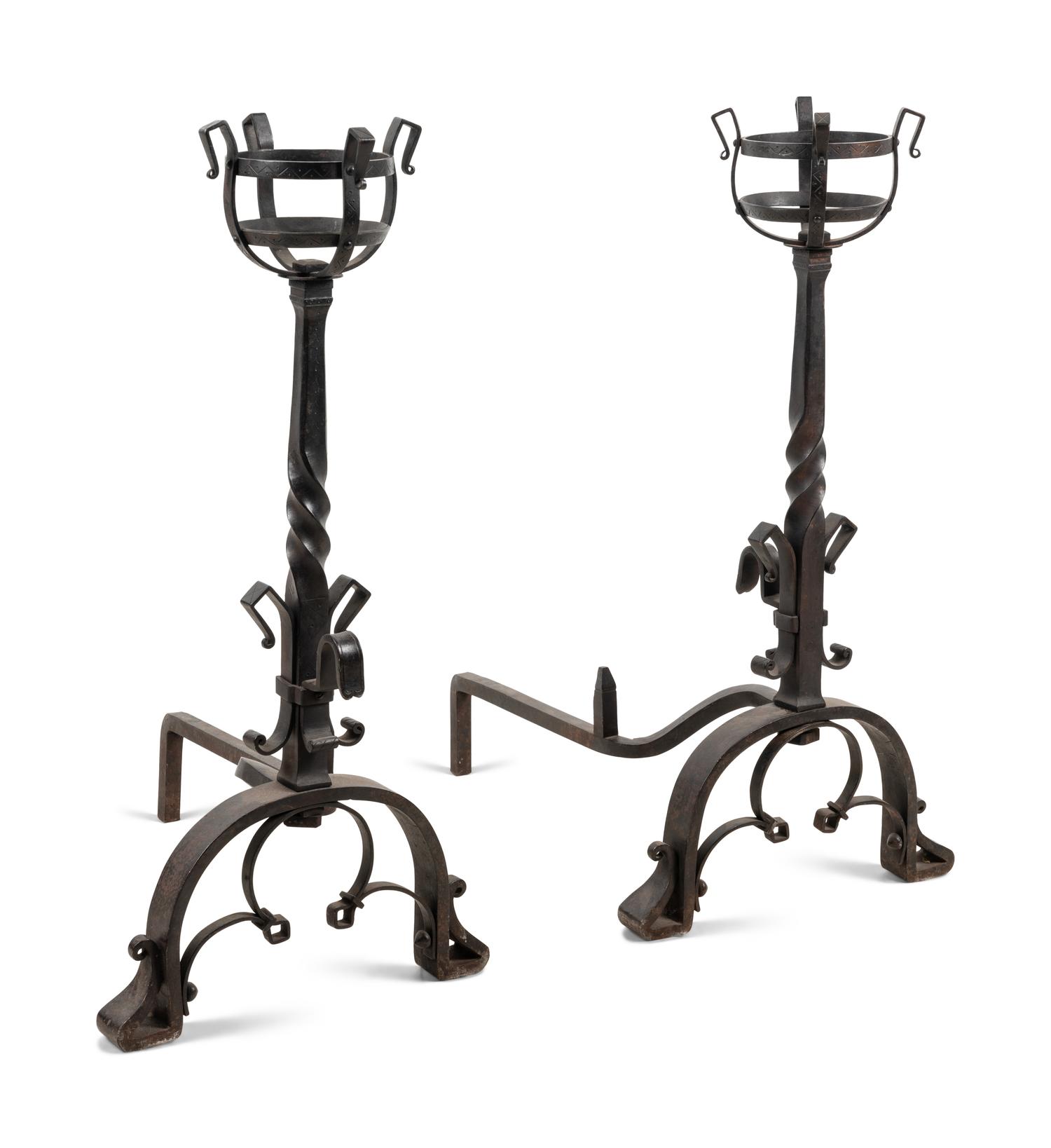 A Pair of Continental Iron Andirons