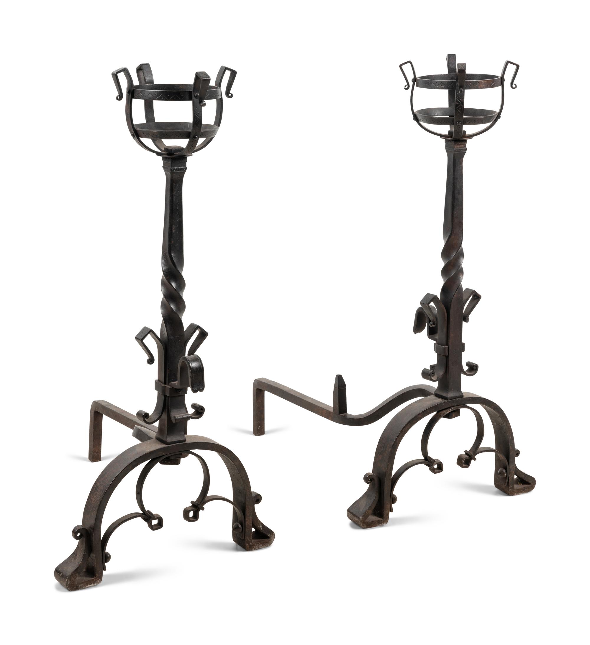 A Pair of Continental Iron Andirons