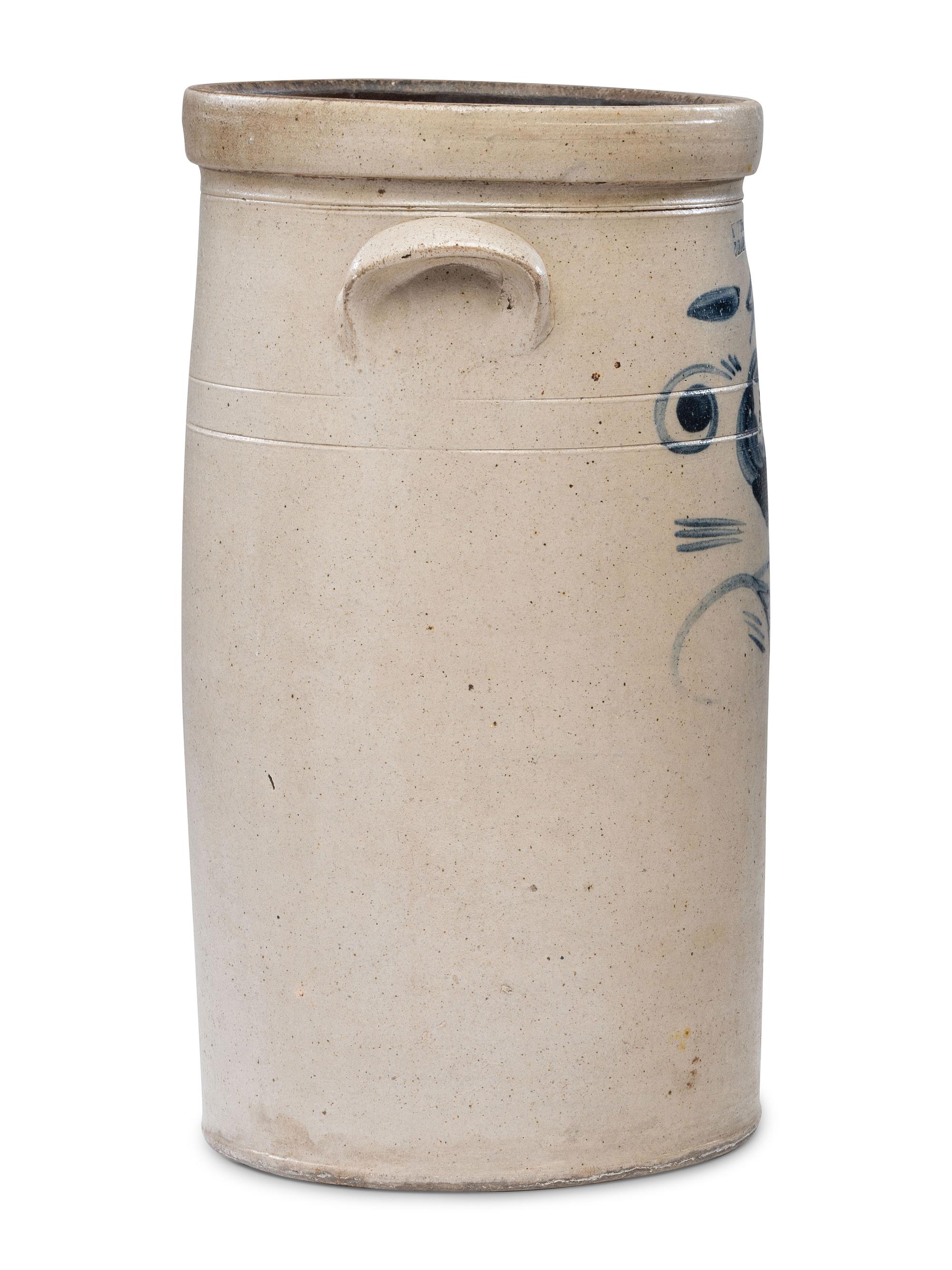 A William Rowley Four Gallon Cobalt Decorated Churn