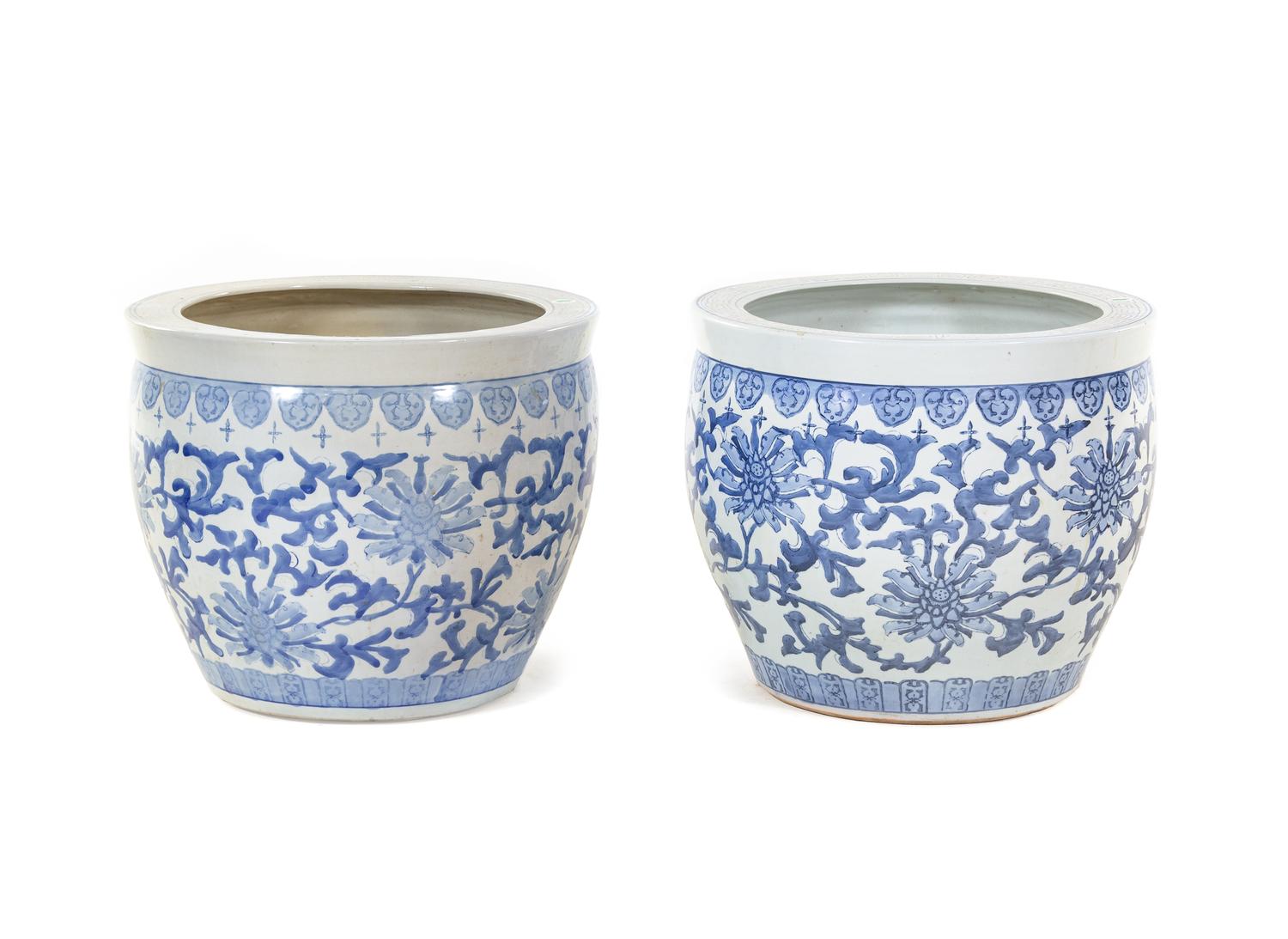 A Pair of Chinese Blue and White Porcelain Fish Bowls